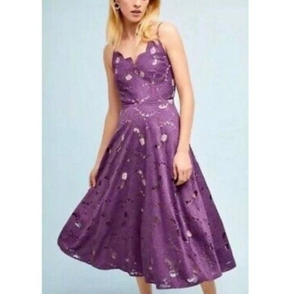 Moulinette Soeurs Dresses & Skirts - Moulinette Soeurs Anthropologie Purple Lace Midi Dress Scalloped V-Neck Size 2